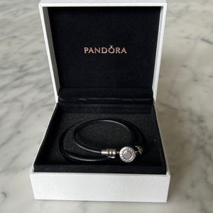 Pandora leather and sterling silver bracelet